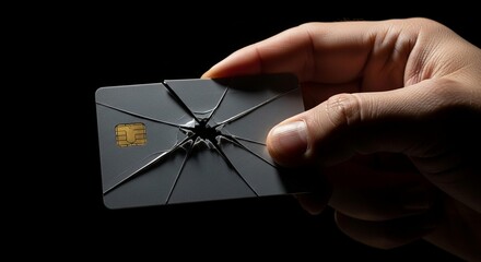 Experiencing financial hardship, a hand holds a shattered credit card symbolizing debt and economic crisis.