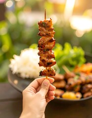 Grilled chicken skewers, close-up