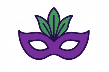 Mardi gras mask icon with purple and green colors, celebrating carnival party or masquerade festival