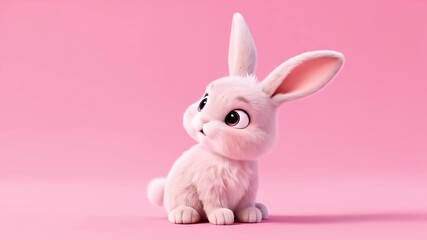 A cute adorable fluffy pink baby bunny rabbit sitting on a plain pink background - Powered by Adobe