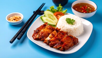 Grilled chicken with rice and vegetables