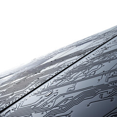 Abstract close-up of metallic electronic circuit board with copy space