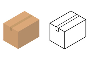 アイソメトリックのカラー＆白黒の段ボールのベクター素材／sometric cardboard boxes illustration