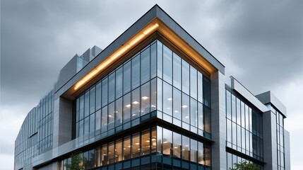 Fototapeta premium Modern Architectural Marvel: A sleek, modern building with glass facade and clean lines reaching towards the sky, showcasing contemporary design and urban elegance.