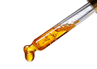 Naklejka premium Cosmetic pipette with drops of cosmetic oil isolated on transparent or white background