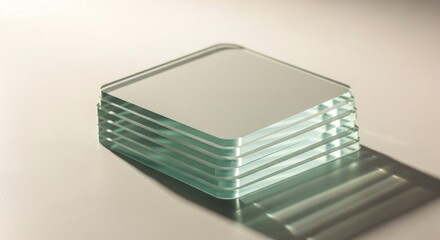 Sleek stack of glass squares offers modern, minimalist design appeal, perfect for architectural projects and sophisticated product displays with clear aesthetics
