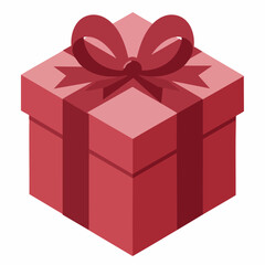 Isometric Simple Red Present Box with Ribbon Bow Illustration Icon