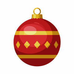 Flat Illustration Decorative Red and Gold Christmas Ball Ornament Icon