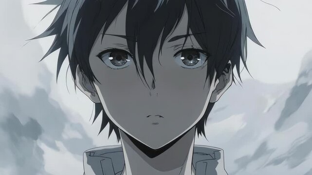 A poignant close-up of an anime boy with an empty, vacant stare. The emotionless expression and desaturated tones effectively convey feelings of loneliness, burnout, or dissociation.