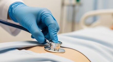 Doctor carefully listens to patient's heartbeat with stethoscope in hospital, offering compassionate care and medical checkup for health and wellness