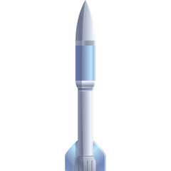 A Sleek Silver and Blue Rocket Ship with Fins Stands Tall on a Transparent Background Ready for Space Exploration