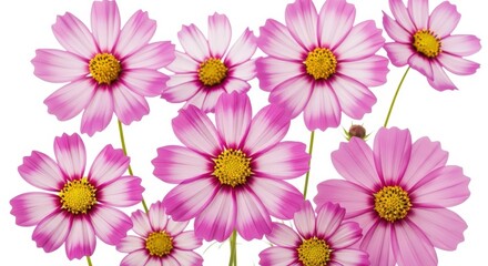 Bright and Elegant Pink and White Cosmos Flowers Illustration on White Background