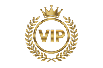 Golden VIP emblem with crown signifies prestige and exclusivity