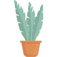 A Tall Potted Plant With Long Light Green Leaves in a Terracotta Colored Pot Minimalist Flat Design Illustration on a Transparent Background