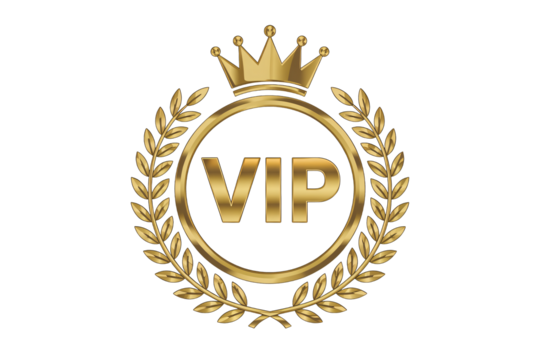 Golden VIP emblem with crown signifies prestige and exclusivity