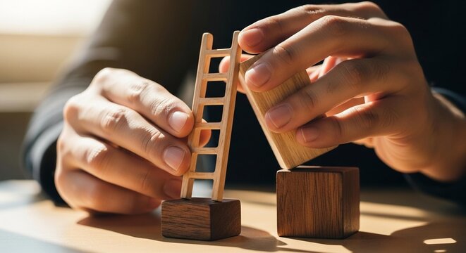 Building your dreams one step at a time with dedication and focus, a wooden ladder representing pathways to success and career growth in business