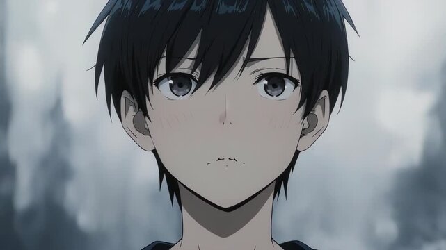 A poignant close-up of an anime boy with an empty, vacant stare. The emotionless expression and desaturated tones effectively convey feelings of loneliness, burnout, or dissociation.