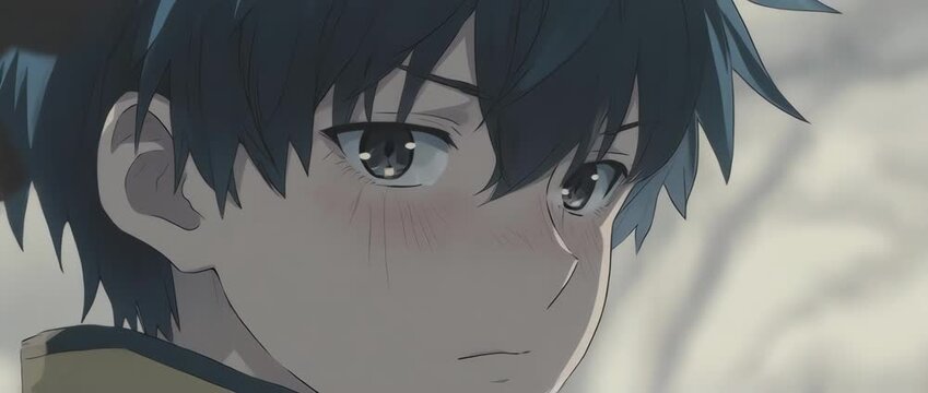 A poignant close-up of an anime boy with an empty, vacant stare. The emotionless expression and desaturated tones effectively convey feelings of loneliness, burnout, or dissociation.