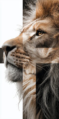Minimalistic Illustration of a Lion Head with a Cross in the Background