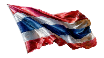 Thai Flag in the Breeze: The vibrant Thai flag billows proudly in the wind, its colors a symbol of the nation's rich culture and heritage, a testament to its beauty and enduring spirit.