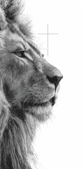 Minimalistic Illustration of a Lion Head with a Cross in the Background
