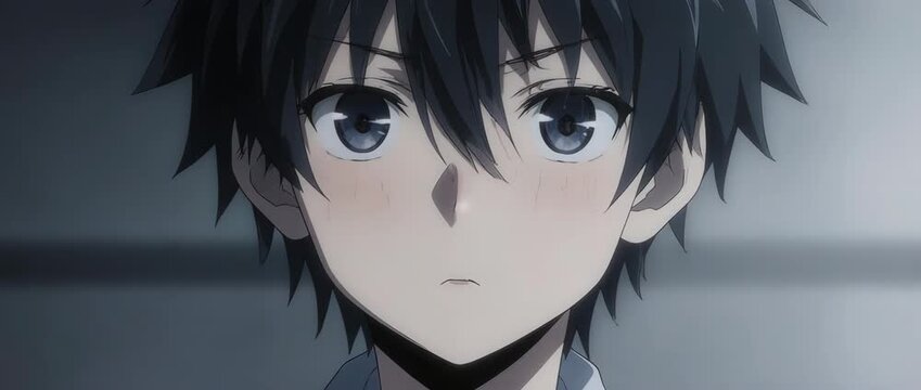 A poignant close-up of an anime boy with an empty, vacant stare. The emotionless expression and desaturated tones effectively convey feelings of loneliness, burnout, or dissociation.