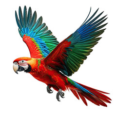 Fototapeta premium Flying macaw displays vibrant red, blue, green, and yellow feathers