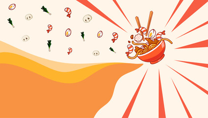 Vibrant Ramen Bowl Explosion With topping In Bold Burst