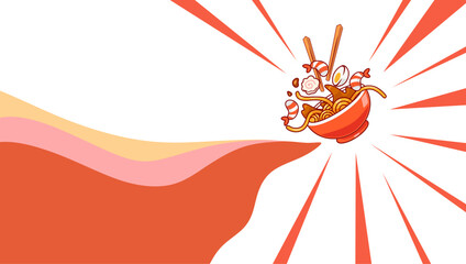 Vibrant Ramen Bowl Explosion With topping In Bold Burst