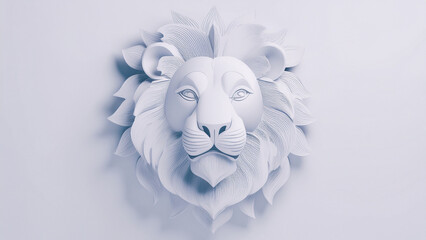 A majestic wooden lion head sculpture illuminated by dramatic spotlight, carved details emphasized by shadows. Background in deep black or dark mahogany. Camera front and slightly angled for depth. Th