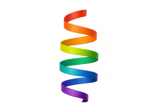 Rainbow gradient spiral ribbon forming an abstract helix