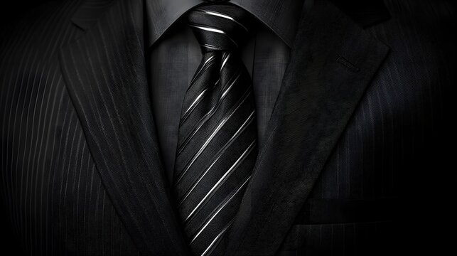 Formal suit and striped tie create a sharp, sophisticated look.