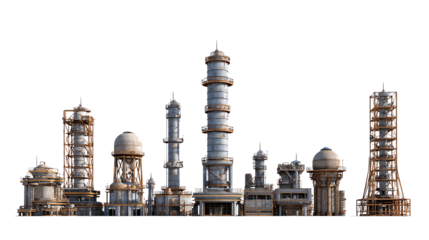 Industrial Complex Silhouette: The image showcases a sprawling industrial complex, its towering structures and intricate networks symbolizing industry and infrastructure.