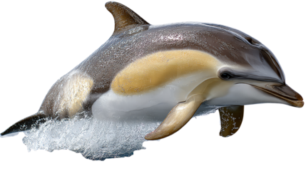 Dolphin leaping in the ocean: A sleek dolphin gracefully leaps out of the water, showcasing its agility and the vibrant marine environment. Witness the power and elegance of this marine mammal.