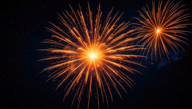Vibrant orange fireworks burst against a starry night sky