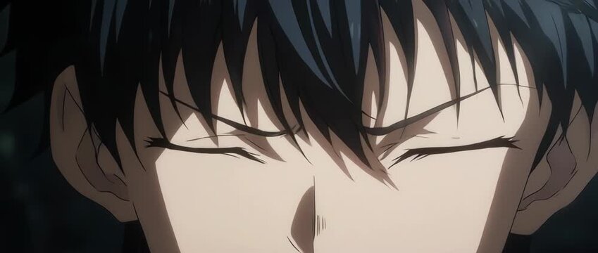 A dramatic extreme close-up capturing the exact moment of an anime boy's sudden realization or epiphany. Widening eyes and a sharp gasp create a powerful, suspenseful scene.