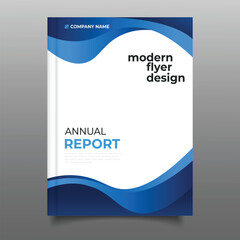 Business blue gradient annual report cover template flyer wavy design