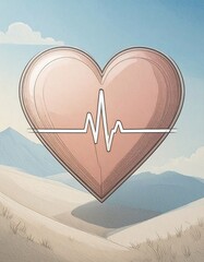Heartbeat graphic over desert landscape