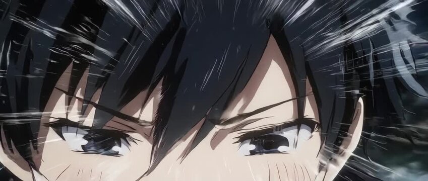 A dramatic extreme close-up capturing the exact moment of an anime boy's sudden realization or epiphany. Widening eyes and a sharp gasp create a powerful, suspenseful scene.