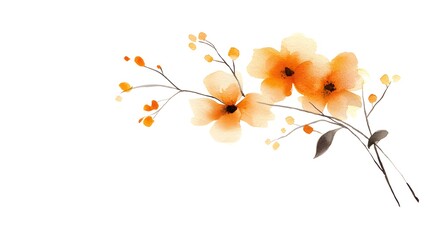 Delicate orange watercolor flowers bloom on a white background.