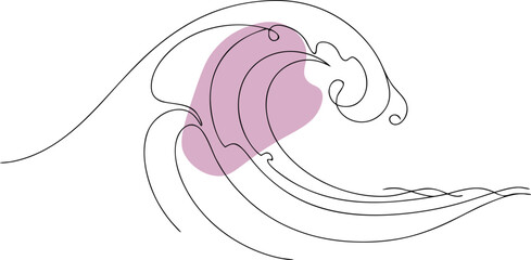 Abstract wave crest with pink splash ocean water