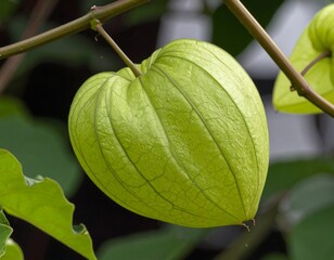 Heart-shaped green fruit hanging from branches
