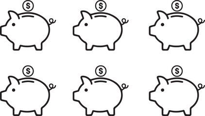 Set of Piggy Bank Outline Icons &ndash; Simple Money Saving Vector Design