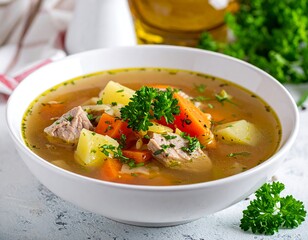 Hearty vegetable soup in a bowl