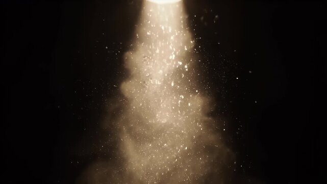 Volumetric Light Beam with Dust Particles Animation on Black Background, Cinematic Dust with Spotlight Effect, Light Rays and Floating Dust Motio