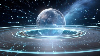 Cyber Sphere: A futuristic depiction of a data-driven world, showcasing a glowing sphere at the center, interlaced with lines of digital data streams.