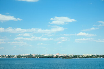 Beautiful view of blue sky with clouds over sea as background