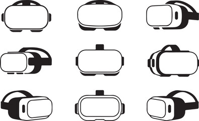 VR Headset Multi-Angle Icon Set – Minimal Virtual Reality Device Outline