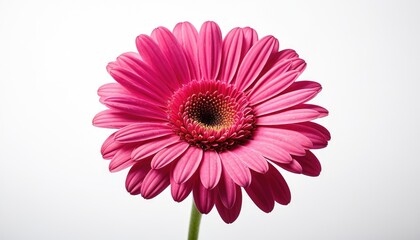 Obraz premium Pink gerbera daisy in full bloom, vibrant petals, white backdrop