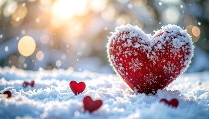 Heart in snow, winter sun